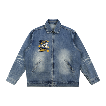 Lets Go Simsbury Vintage Wash Zip Up Denim Jacket