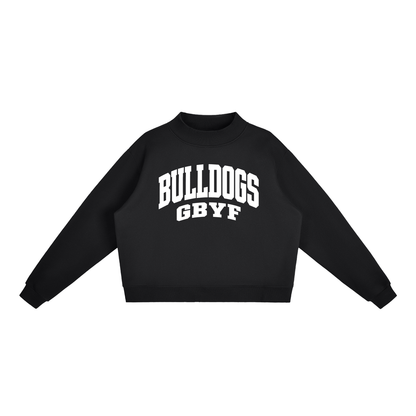 Basic 2 White Green Bulldogs Essential Fleece Mock-Neck Crew Sweatshirt