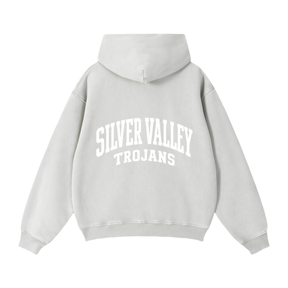 Basic 2 White Silver Valley Zip-Through Boxy Fleece Hoodie