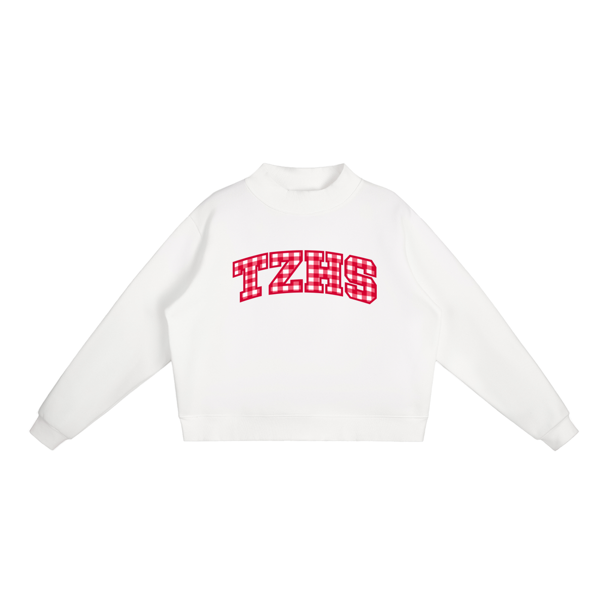 Gingham Tappan Zee Essential Fleece Mock-Neck Crew Sweatshirt (printed)