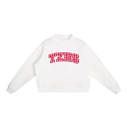 Gingham Tappan Zee Essential Fleece Mock-Neck Crew Sweatshirt (printed)