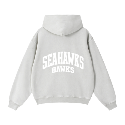 Basic 2 White Seahawks Zip-Through Boxy Fleece Hoodie