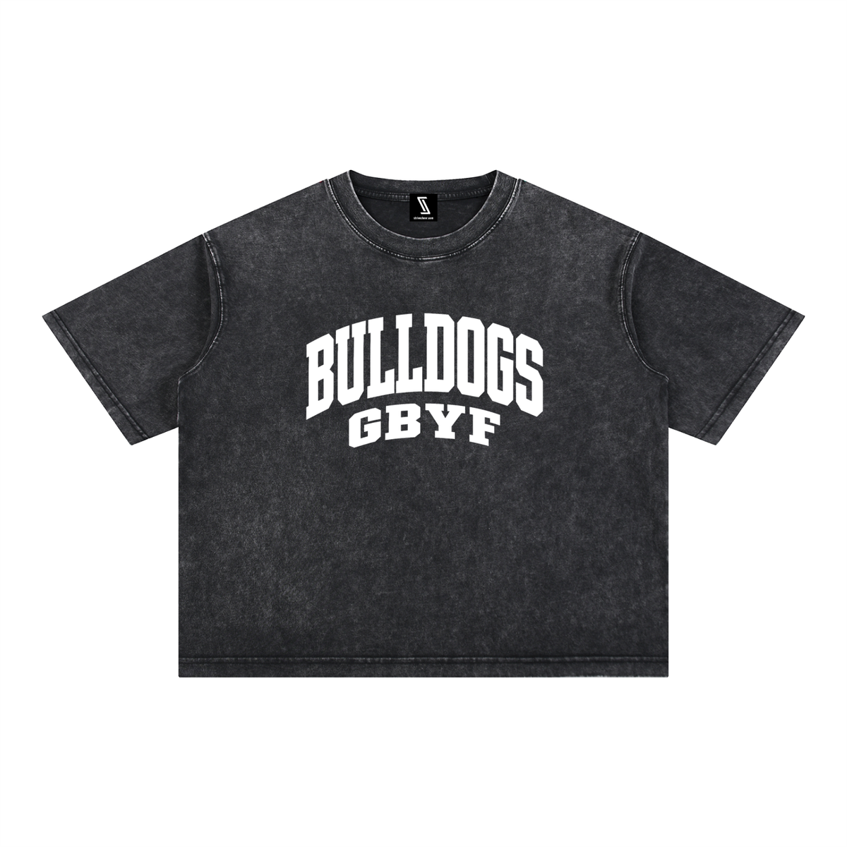 Basic 2 White Green Bulldogs Mineral Wash Boxy Cotton T-Shirt