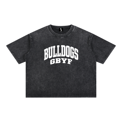 Basic 2 White Green Bulldogs Mineral Wash Boxy Cotton T-Shirt