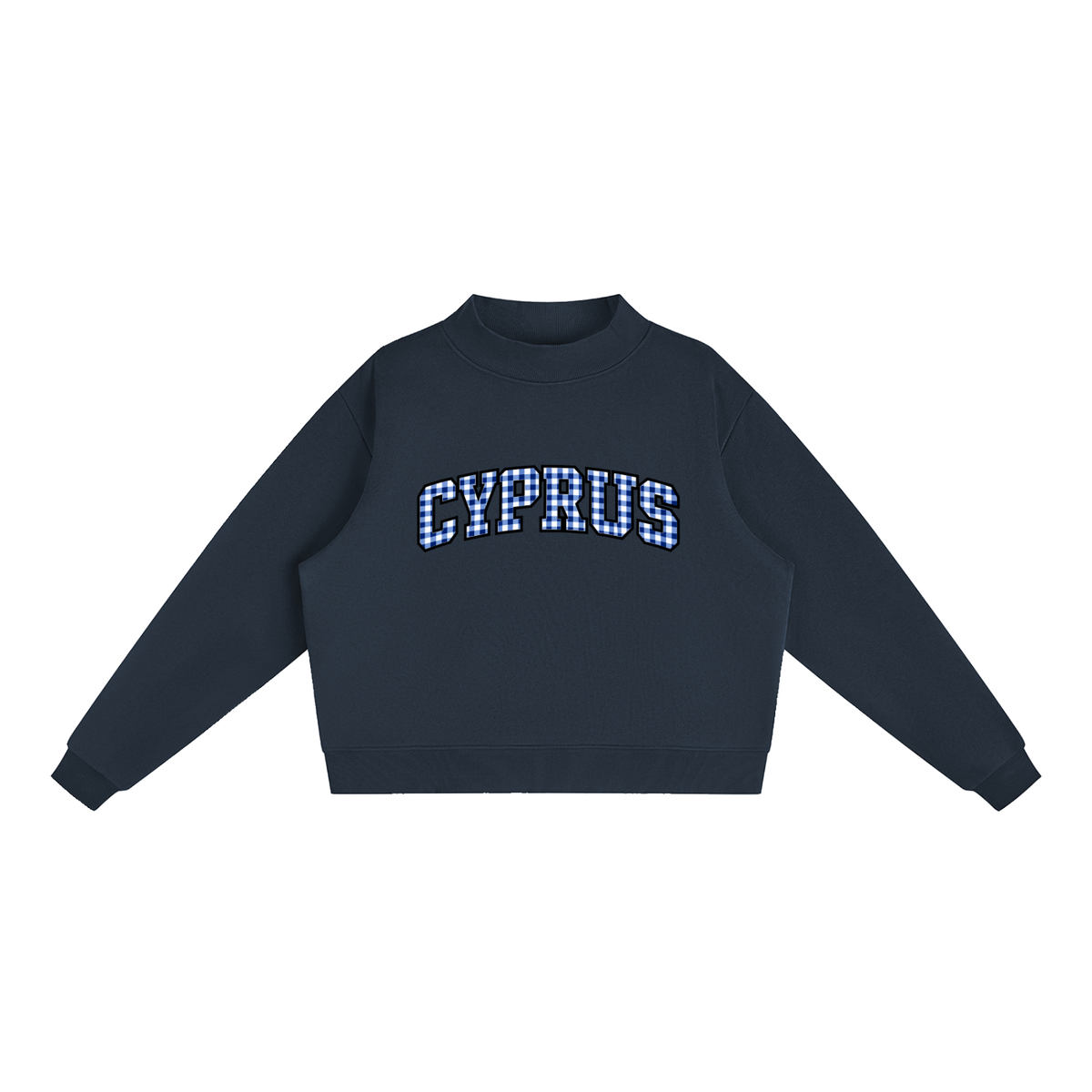 Gingham Cyprus Essential Fleece Mock-Neck Crew Sweatshirt