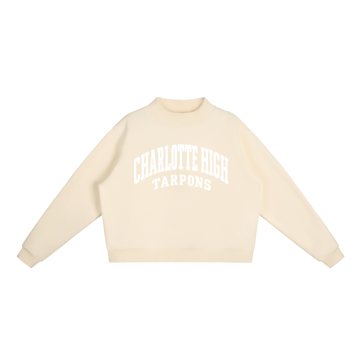Basic 2 White Charlotte Essential Fleece Mock-Neck Crew Sweatshirt