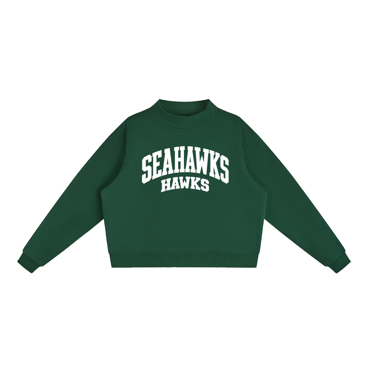 Basic 2 White Seahawks Essential Fleece Mock-Neck Crew Sweatshirt (printed)