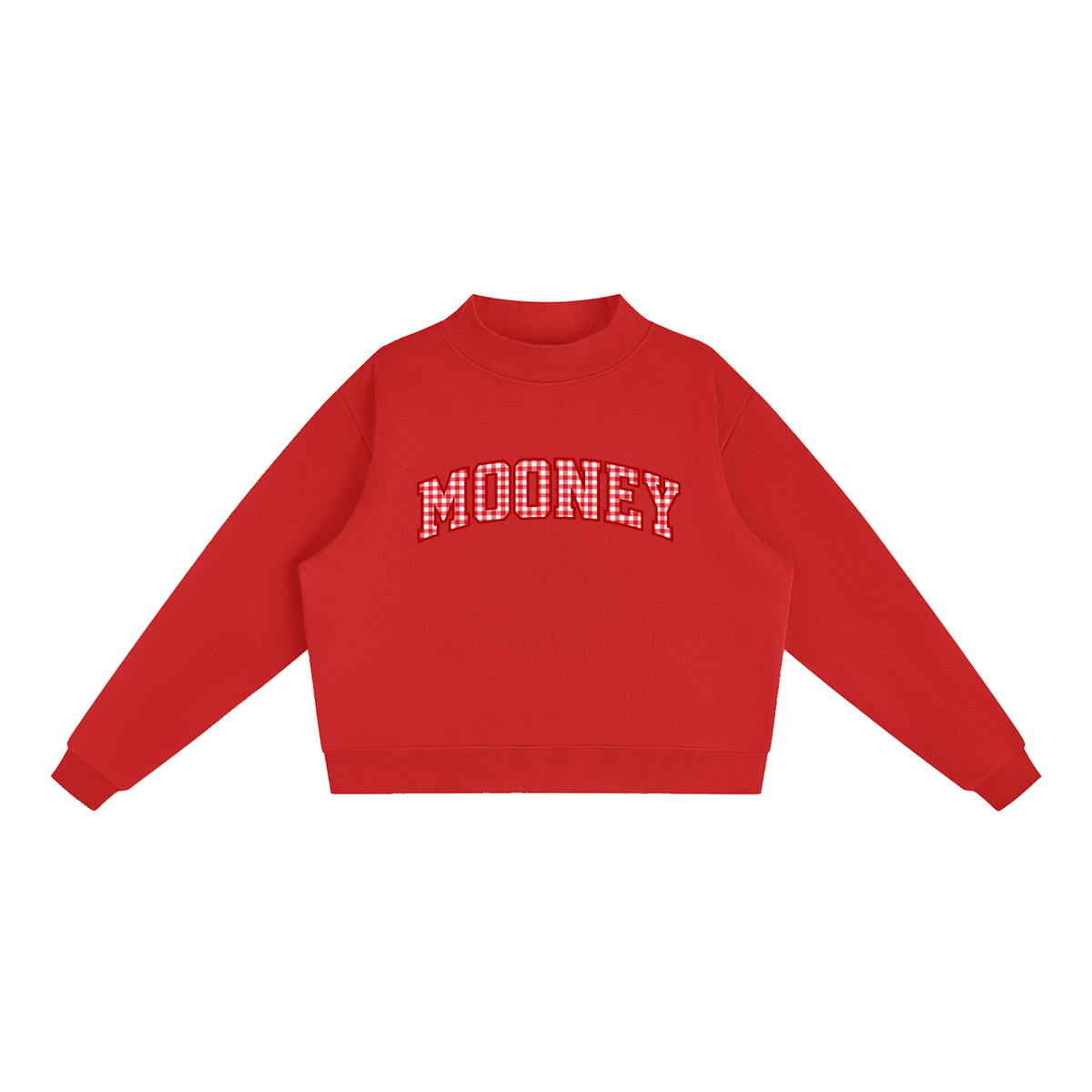 Gingham Cardinal Mooney Essential Fleece Mock-Neck Crew Sweatshirt
