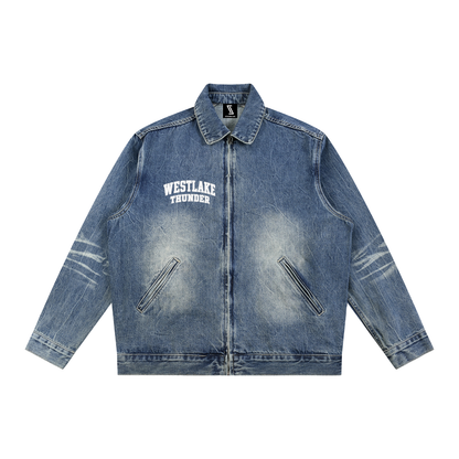 Vintage Wash Zip Up Denim Jacket