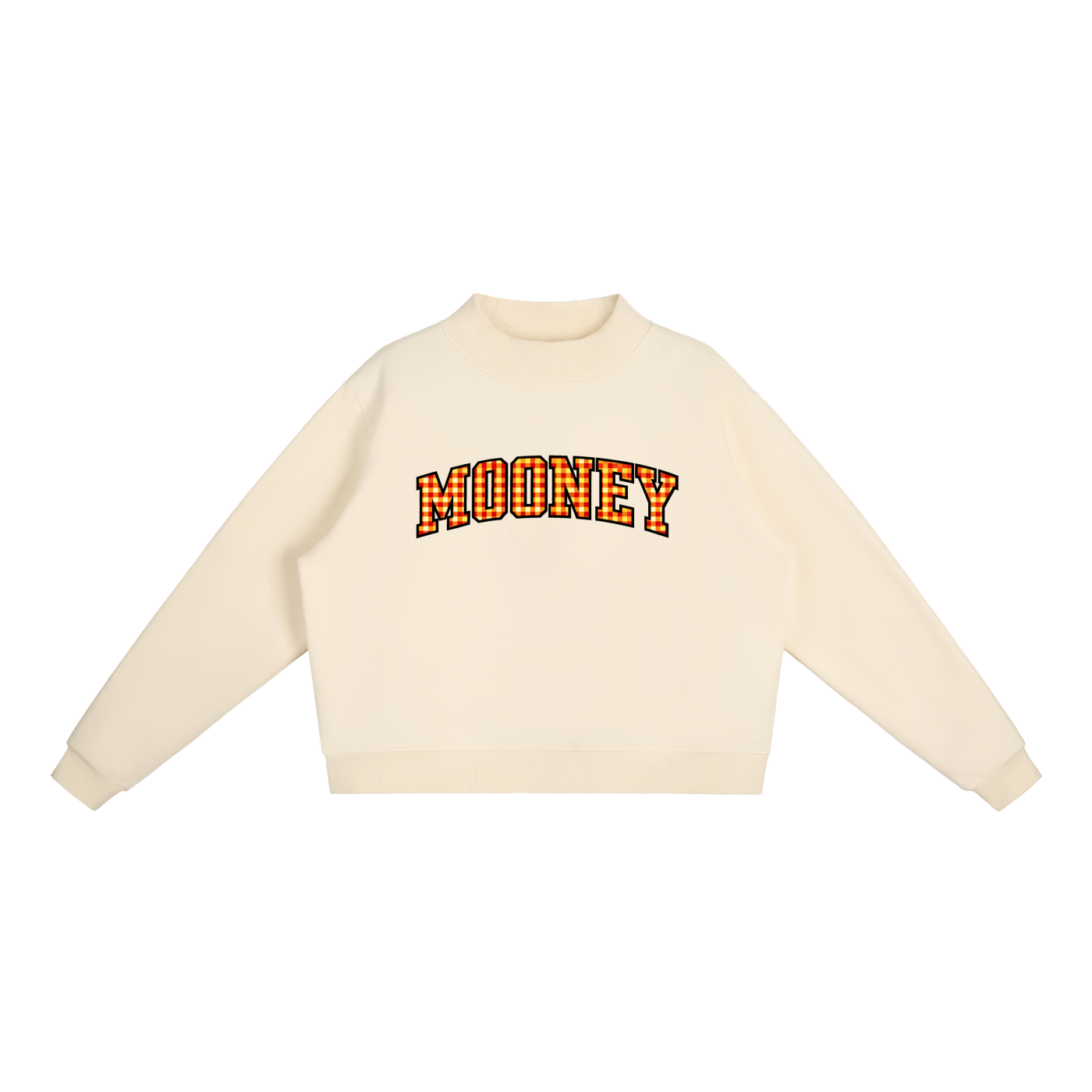 Gingham Cardinal Mooney Essential Fleece Mock-Neck Crew Sweatshirt