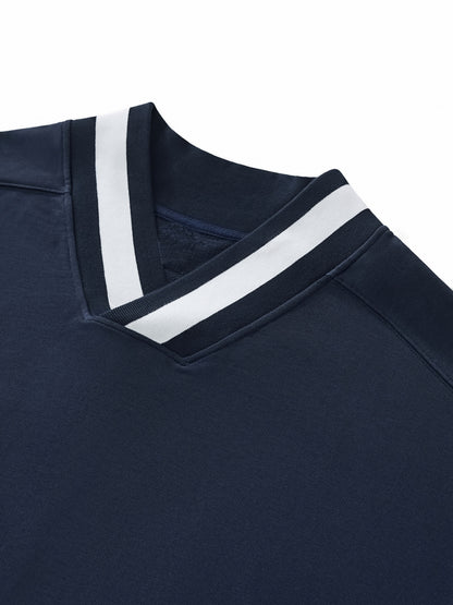 V-Neck Contrast Collar Boxy Sweatshirt