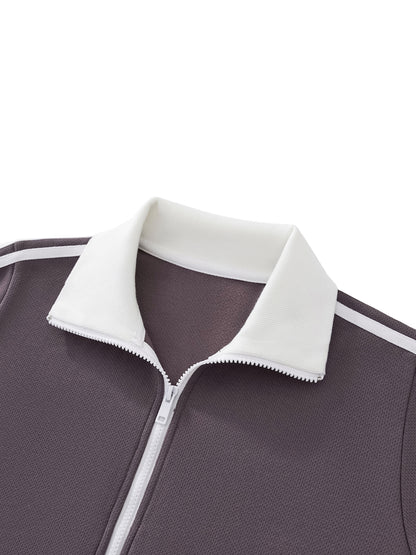 Contrast Side Stripe Fleece Cropped Track Jacket